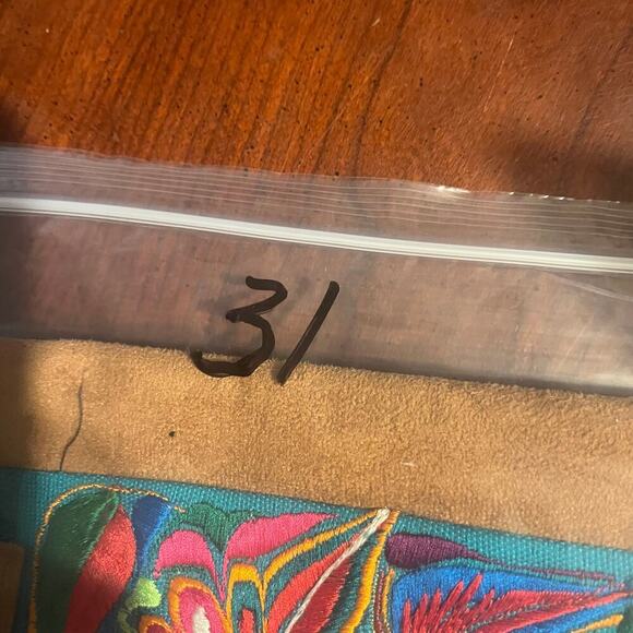 Corduroy and Suede purse shoulder bag embroidered floral pattern teal and tan - Picture 4 of 6